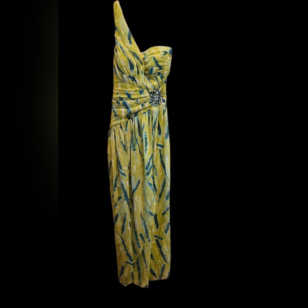 Rampage Elegant Green and Blue Ruched One Shoulder Dress Prom Party